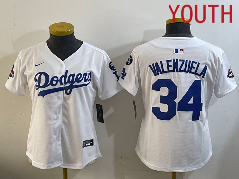 Youth Los Angeles Dodgers 34 Valenzuela White Game 2024 Nike MLB Jersey style 12091